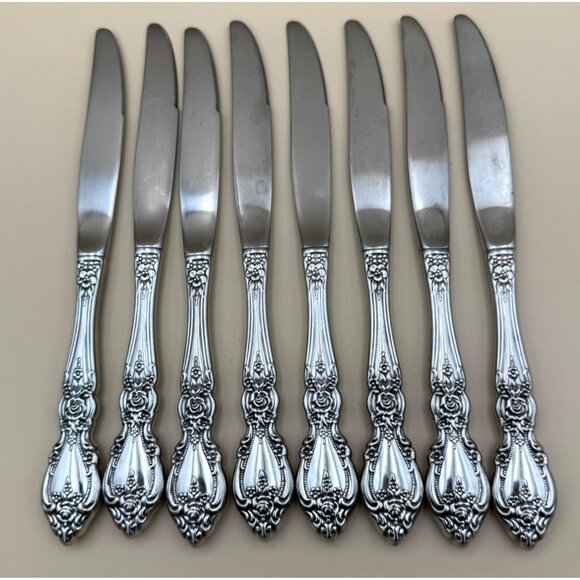 8 Oneida OCO WORDSWORTH Dinner Knives USA Glossy Stainless Steel Flatware - Picture 2 of 8